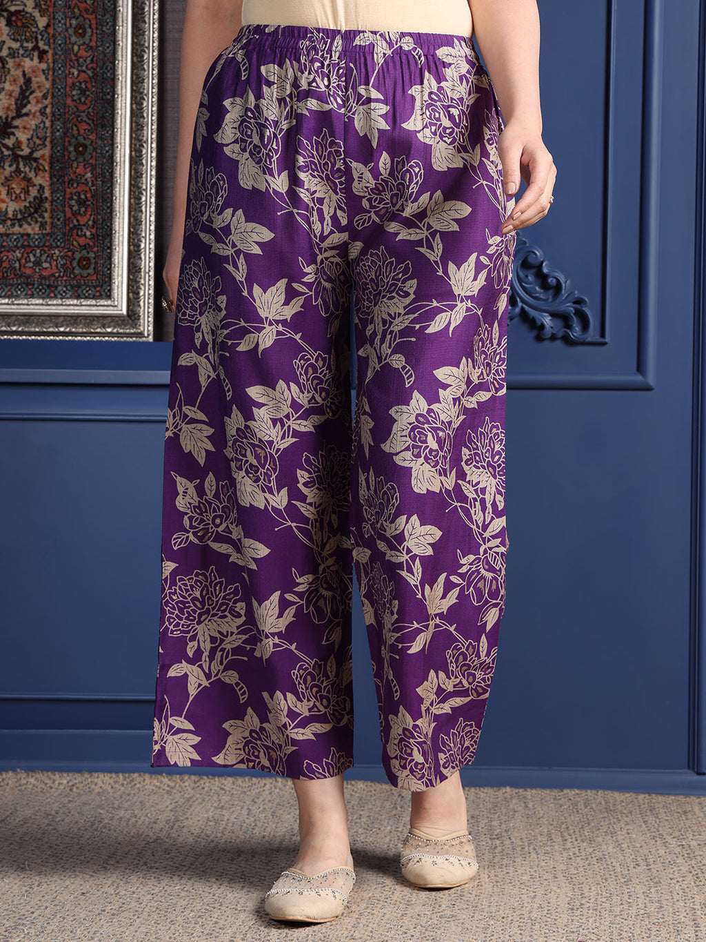 Embroidered Purple Kurta Set with Palazzo and Dupatta