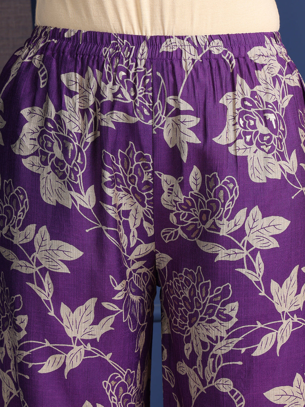 Embroidered Purple Kurta Set with Palazzo and Dupatta