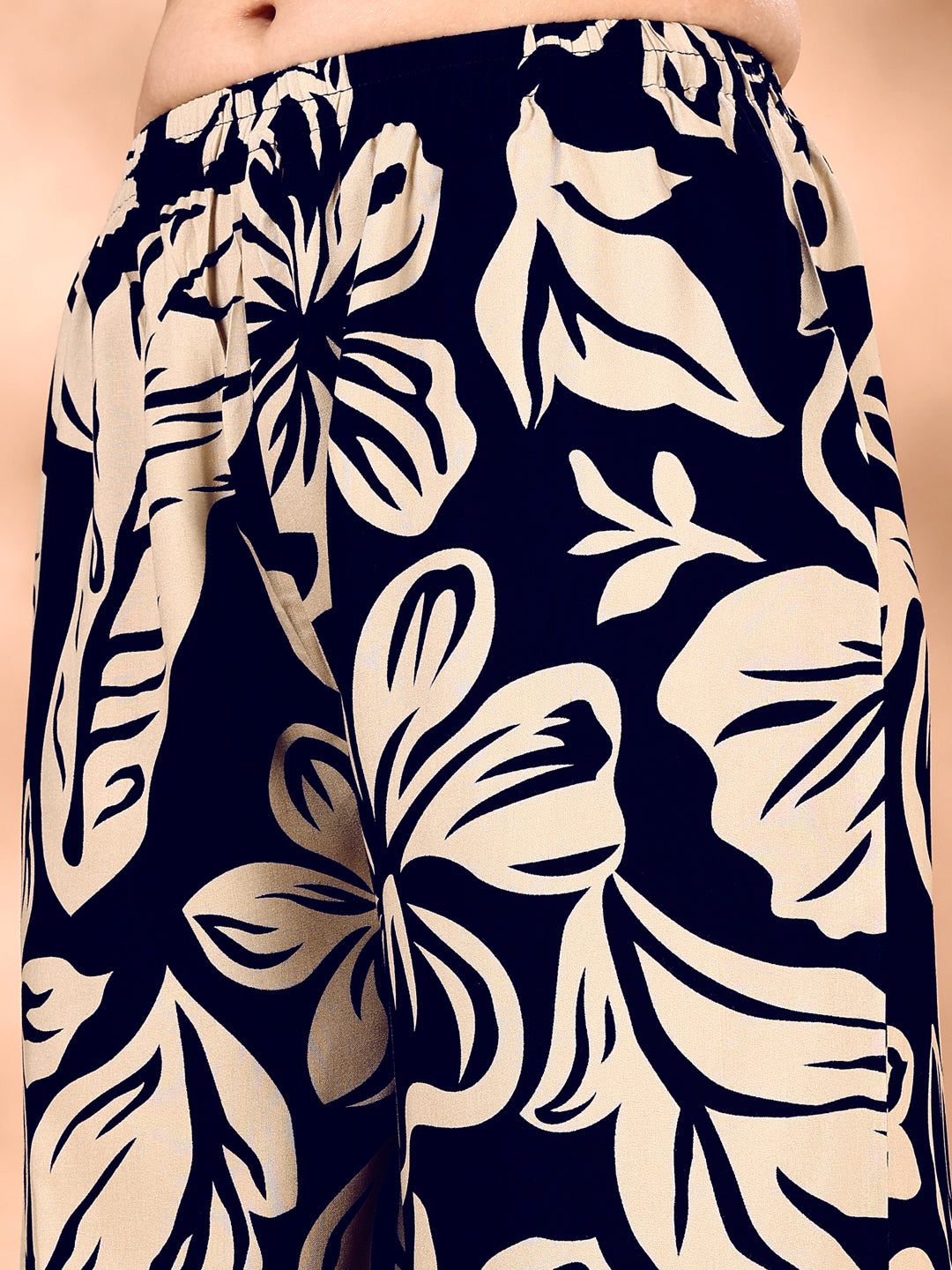 Navy Blue Botanical Printed Rayon Co-Ord Set for Women