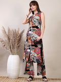 Black Floral Printed Co-Ords Set with V-Neck Kurta and Palazzo
