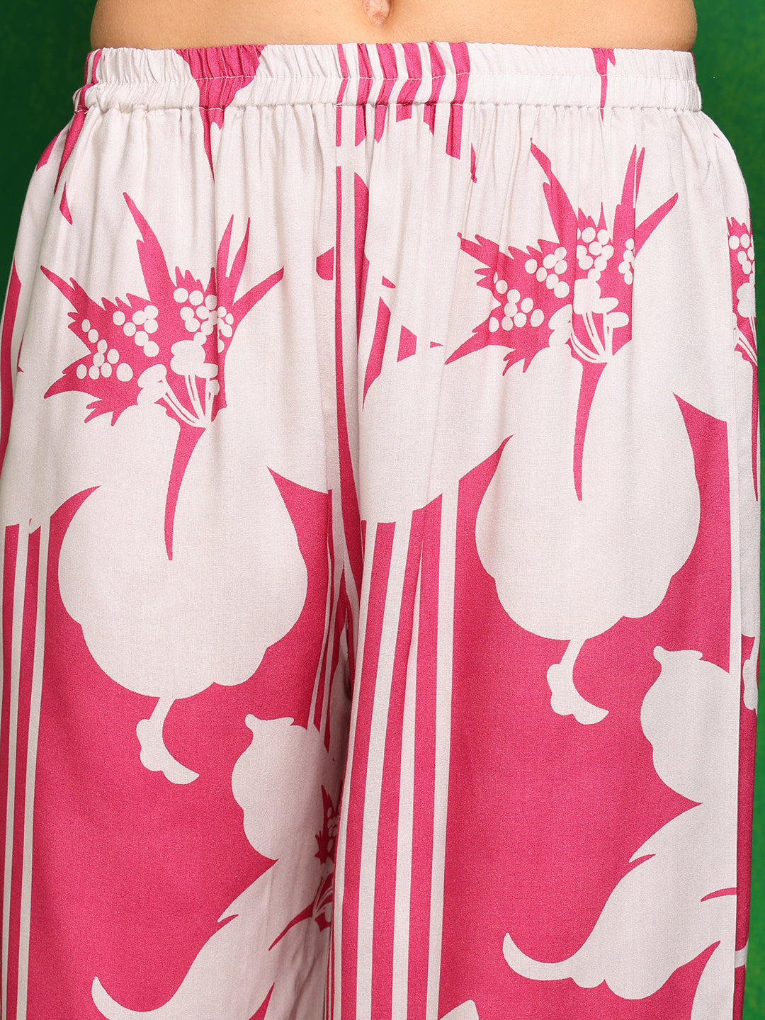 Pink Floral Printed Embroidered Kurta with Palazzo Set