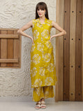 Mustard botanical printed silk-blend co-ords set with palazzo