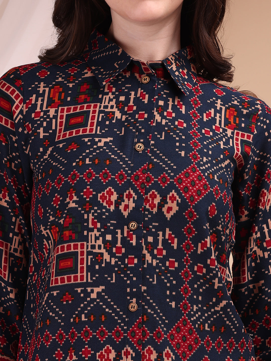 Navy Blue Printed Co-Ord Set with Shirt and Palazzo Trousers
