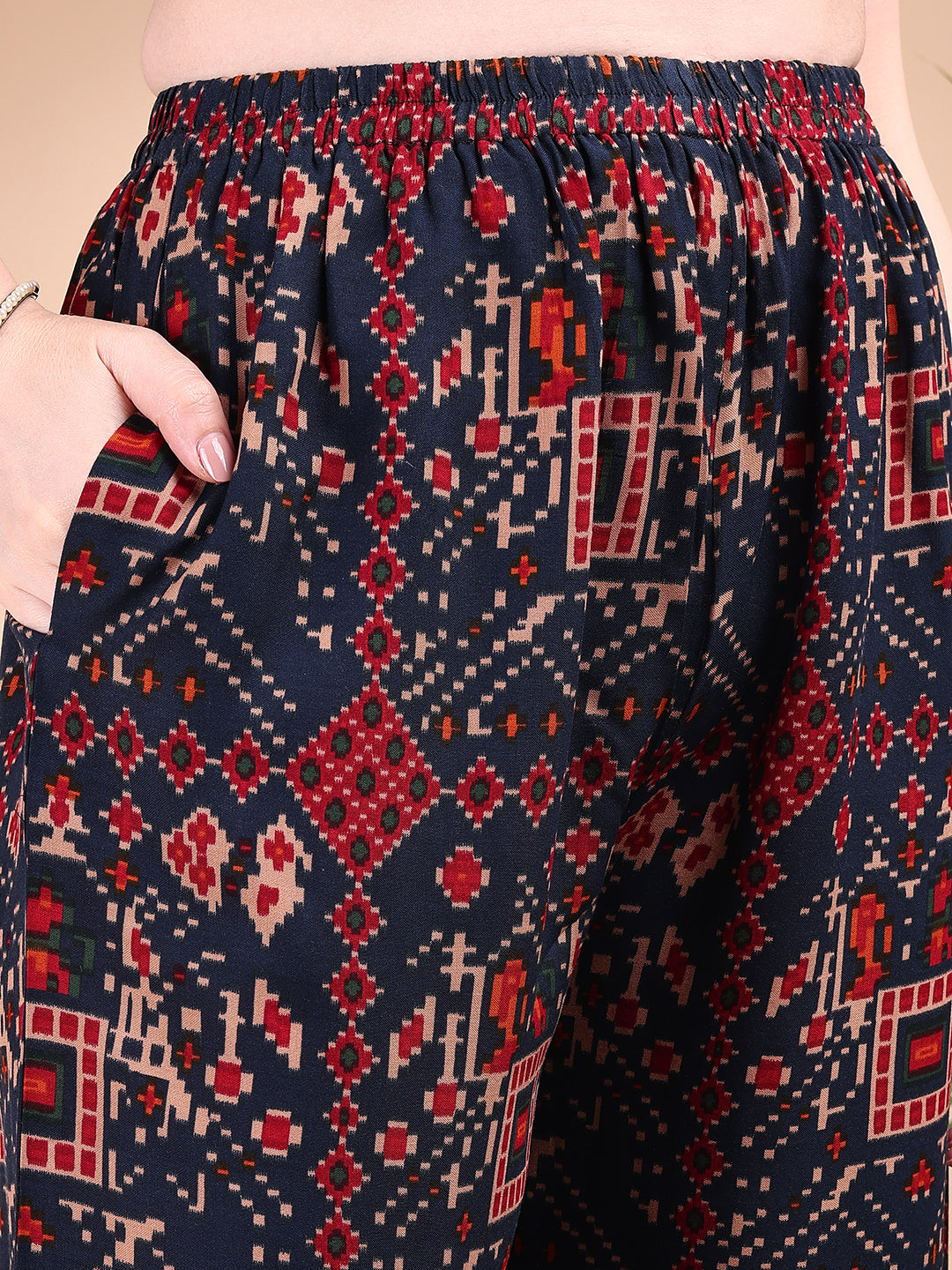 Navy Blue Printed Co-Ord Set with Shirt and Palazzo Trousers