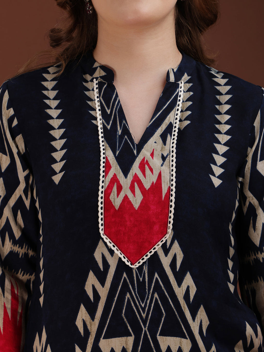 Navy Blue Indie Printed Co-Ord Set with Tunic and Palazzo Pants