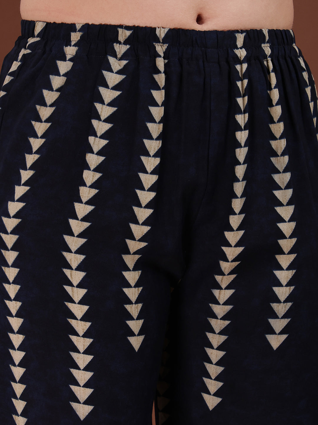 Navy Blue Indie Printed Co-Ord Set with Tunic and Palazzo Pants