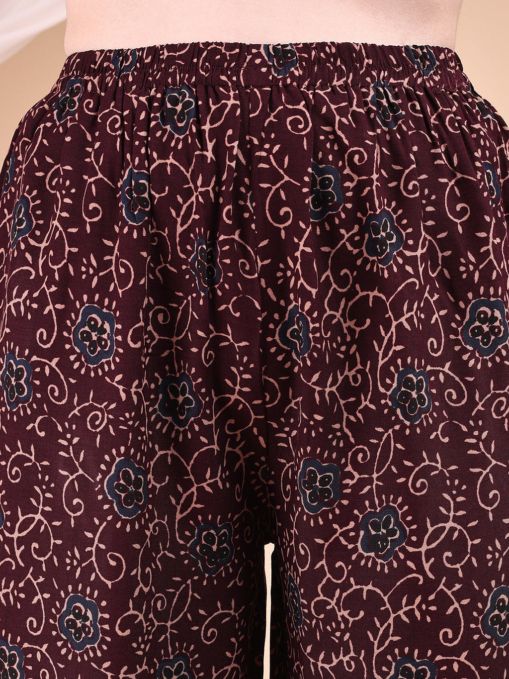 Maroon Floral and Paisley Print Co-ord Set with Shirt and Palazzo