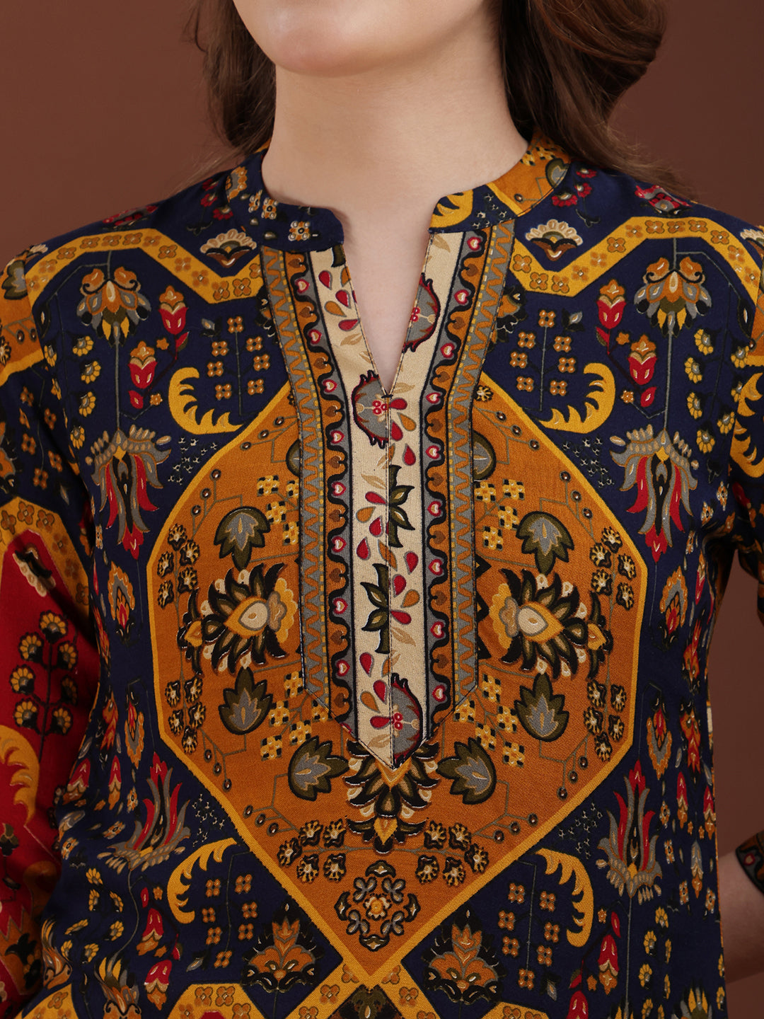 Mustard Floral & Geometrical Print Tunic and Palazzo Co-Ord Set