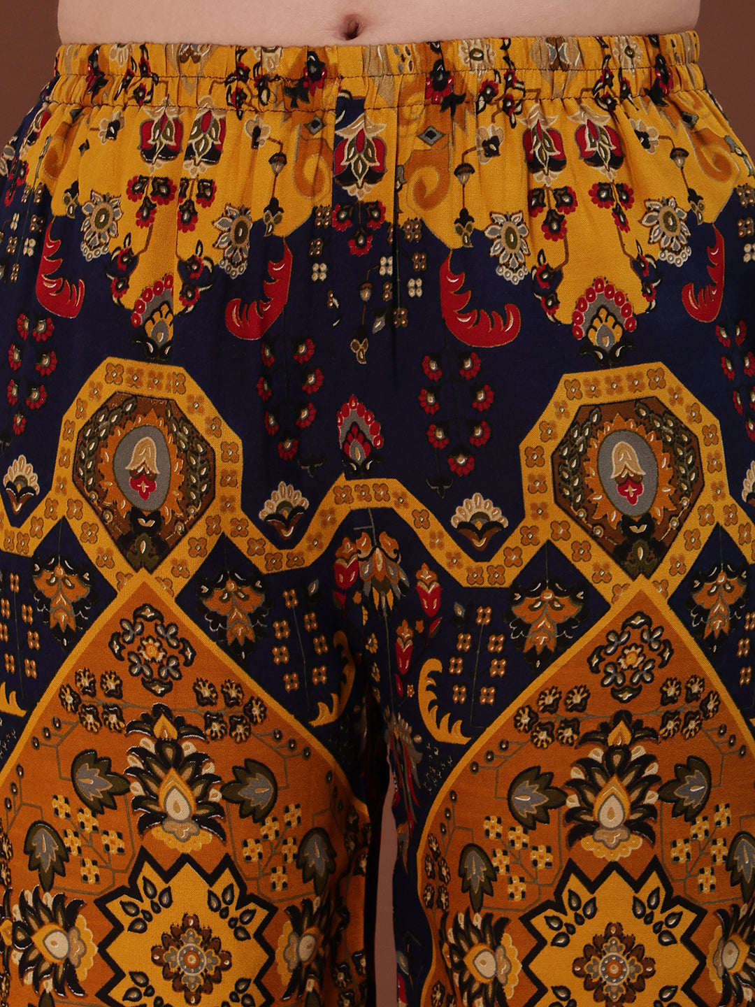 Mustard Floral & Geometrical Print Tunic and Palazzo Co-Ord Set