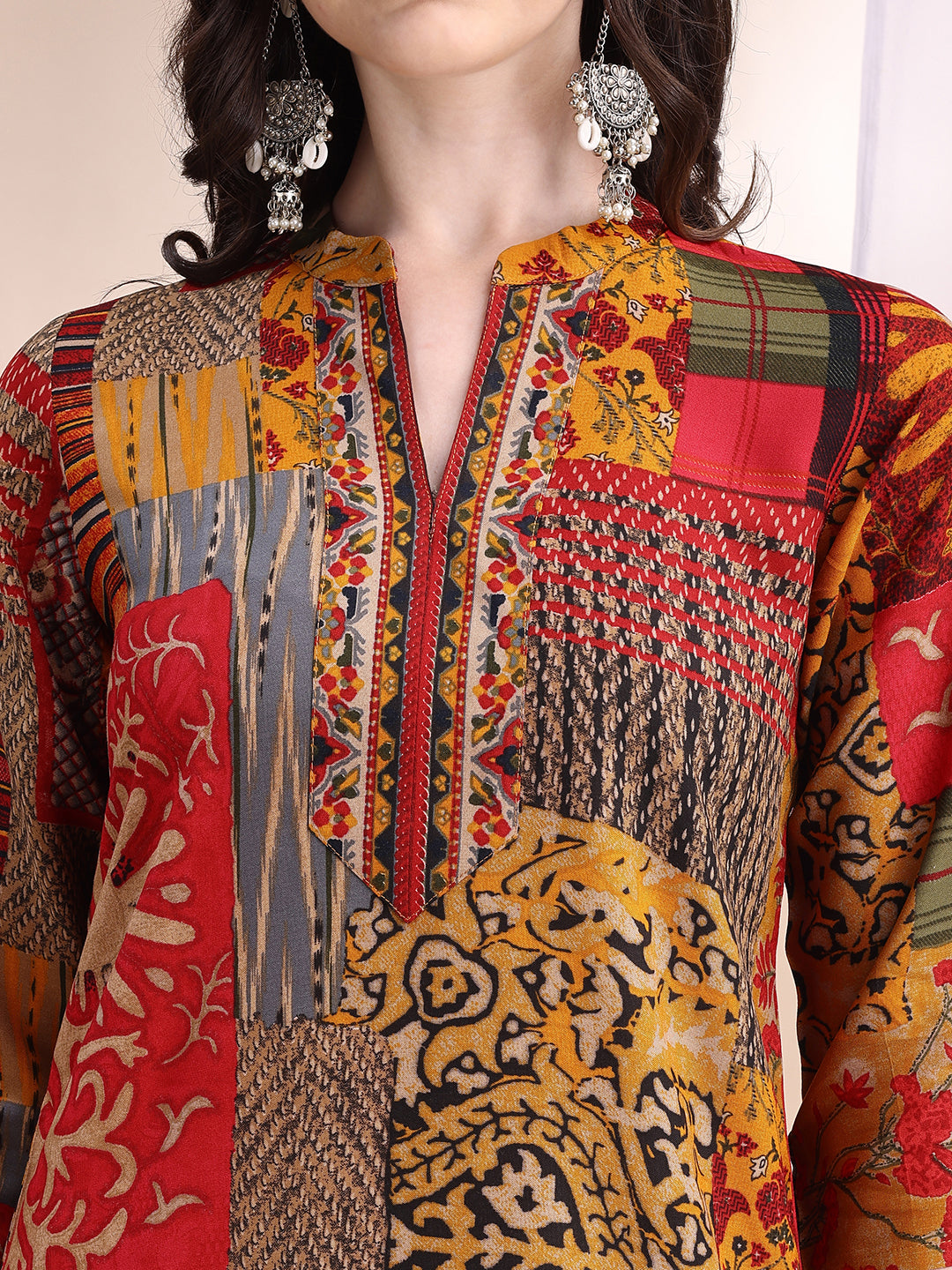 Red Floral and Paisley Motif Tunic and Palazzo Co-Ord Set