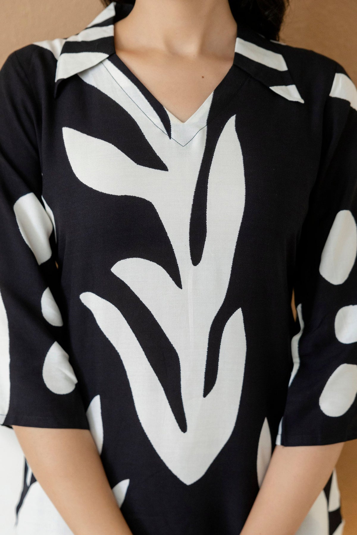 Abstract Printed Tunic and Palazzo Co-Ord Set in Black and White