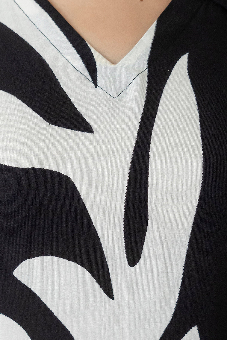 Abstract Printed Tunic and Palazzo Co-Ord Set in Black and White