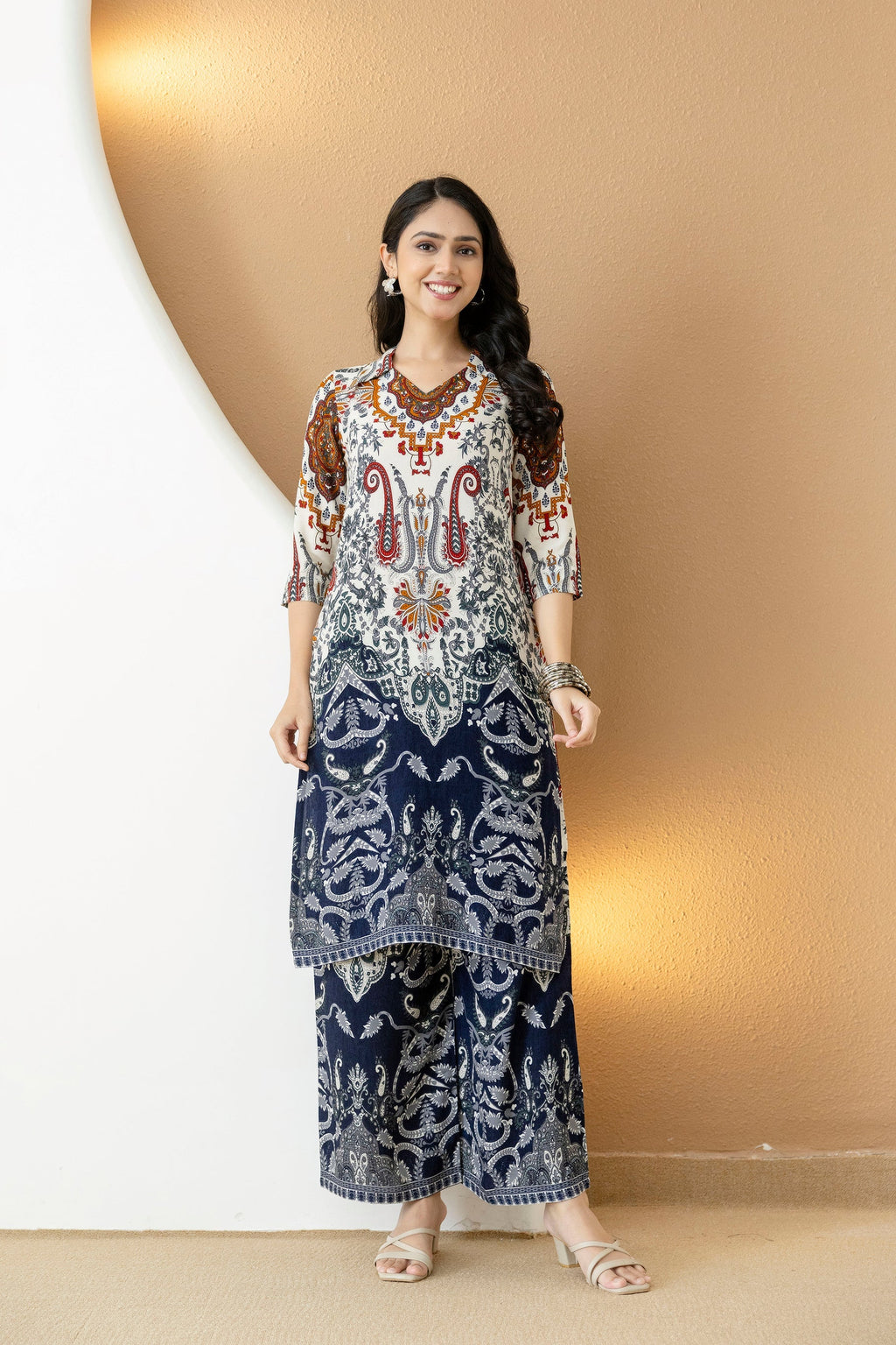 Multicolor paisley and ethnic motif printed kurta with matching palazzo