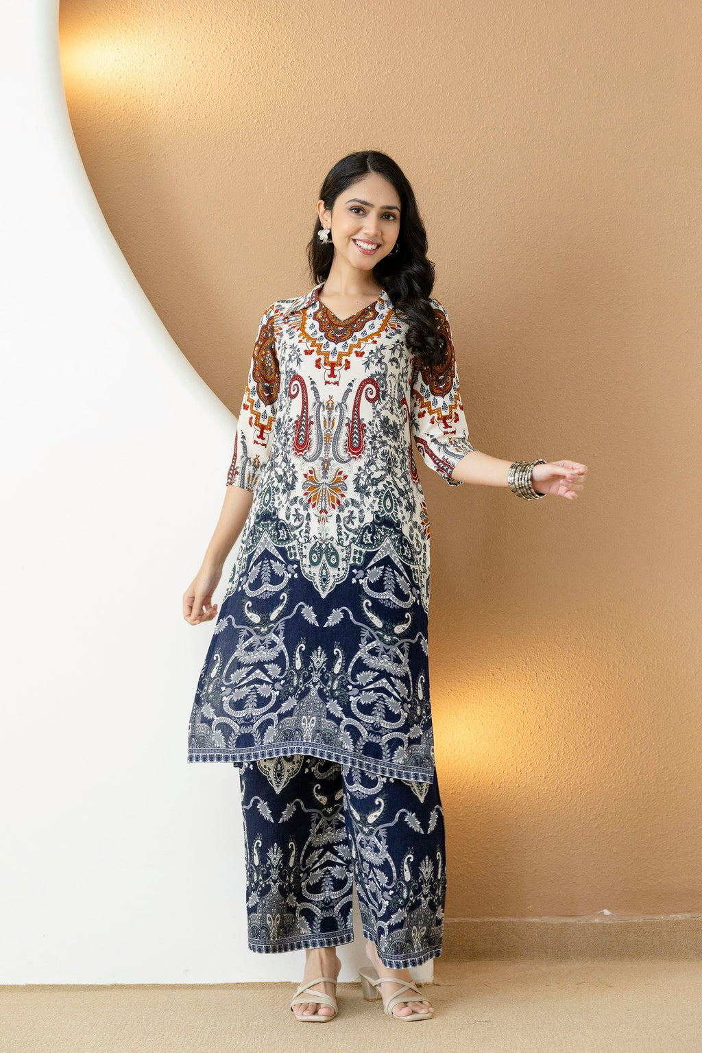 Multicolor Paisley and Ethnic Motif Printed Kurta with Palazzo
