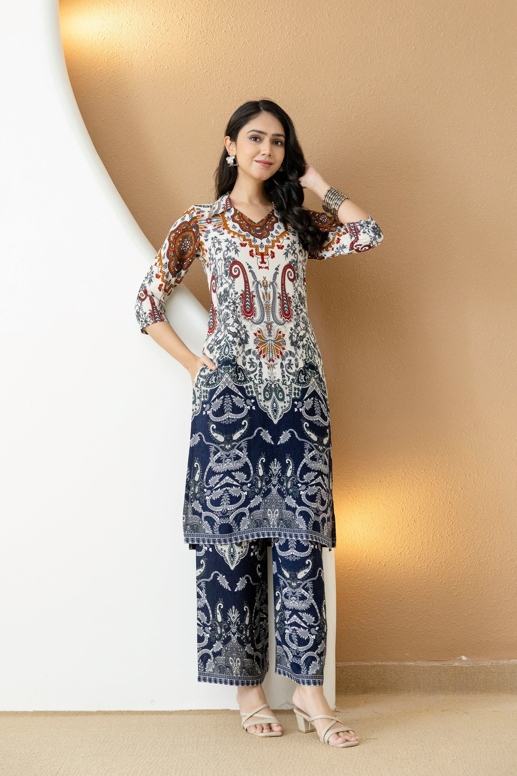 Multicolor Paisley and Ethnic Motif Printed Kurta with Palazzo