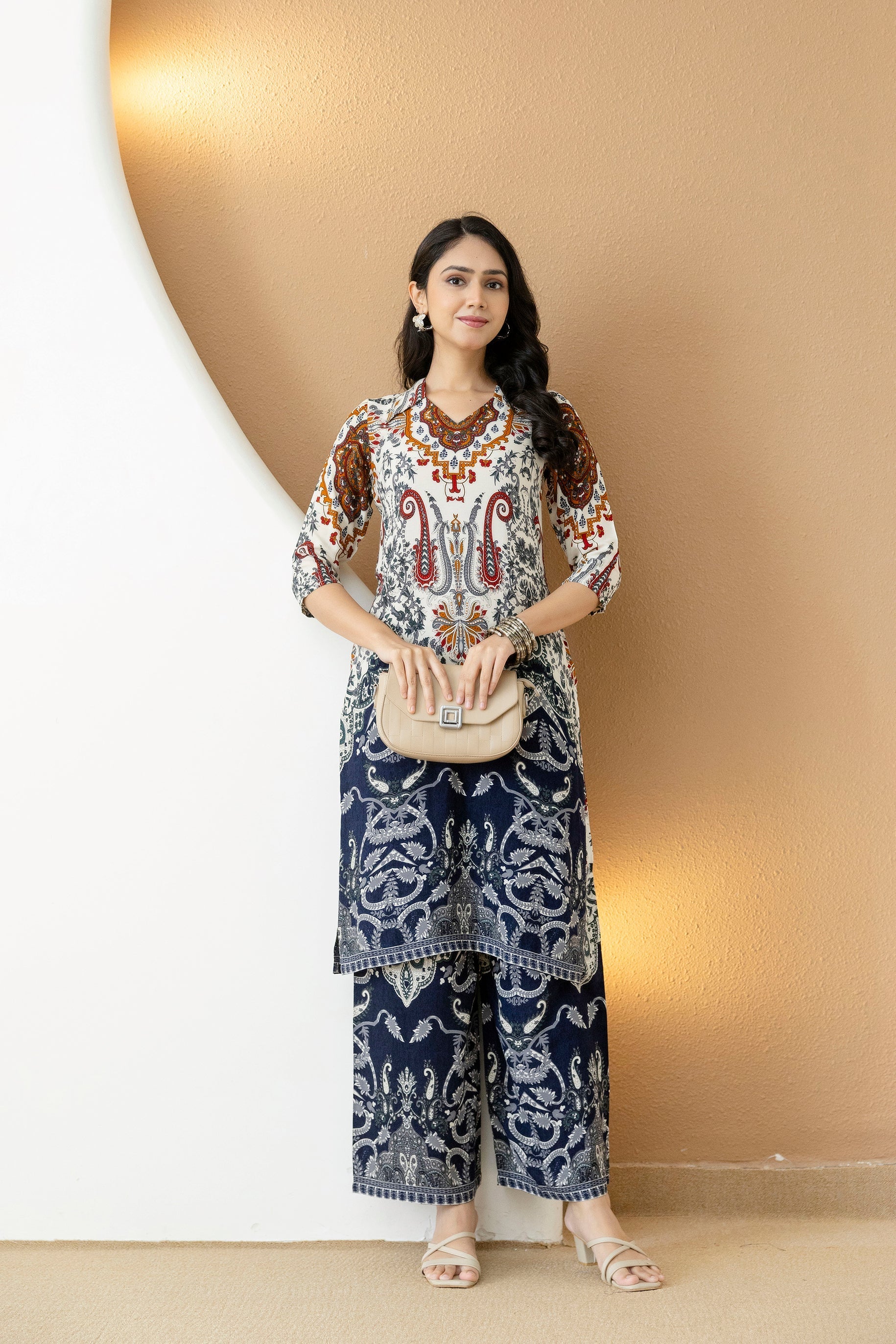 Multicolor Paisley and Ethnic Motif Printed Kurta with Palazzo