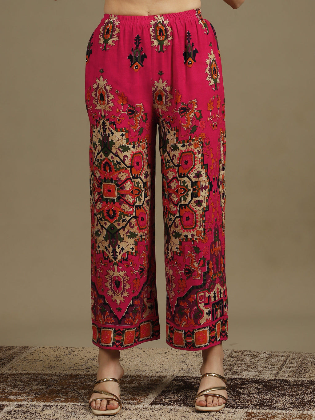 Pink Ethnic Printed Co-Ord Set with Tunic and Palazzo Pants