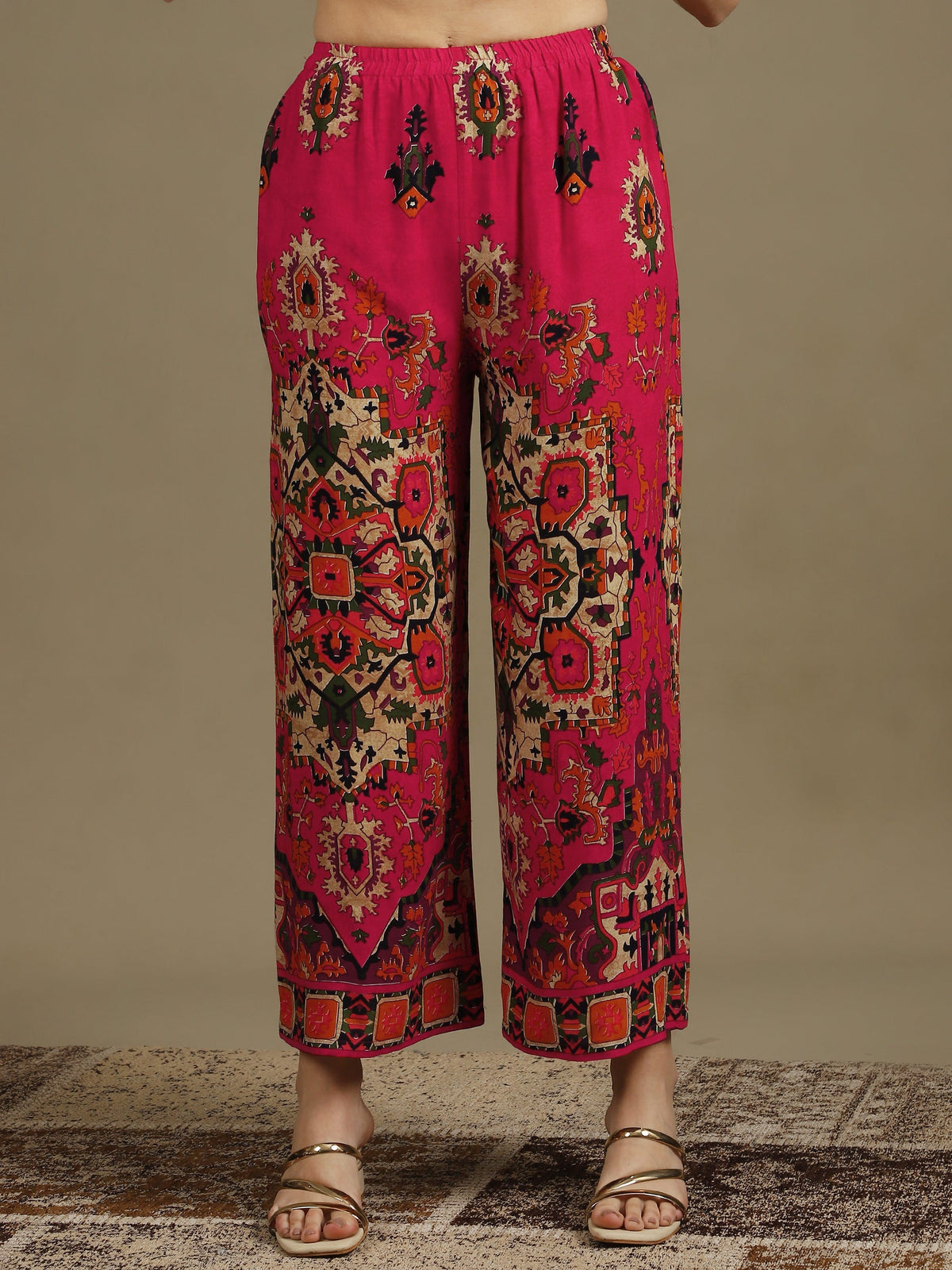 Pink Ethnic Printed Co-Ord Set with Tunic and Palazzo Pants