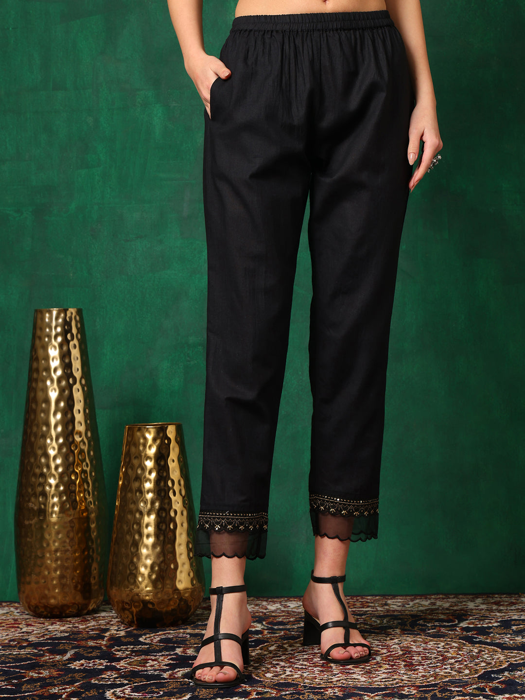Black Chikankari Kurta Set with Printed Dupatta and Cotton Pants
