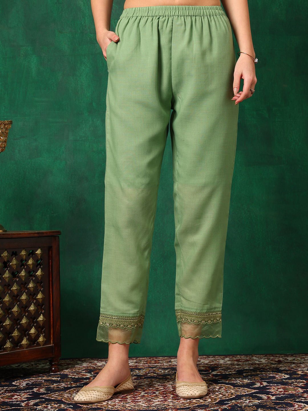 Green Chikankari Embroidered Cotton Kurta Set with Dupatta