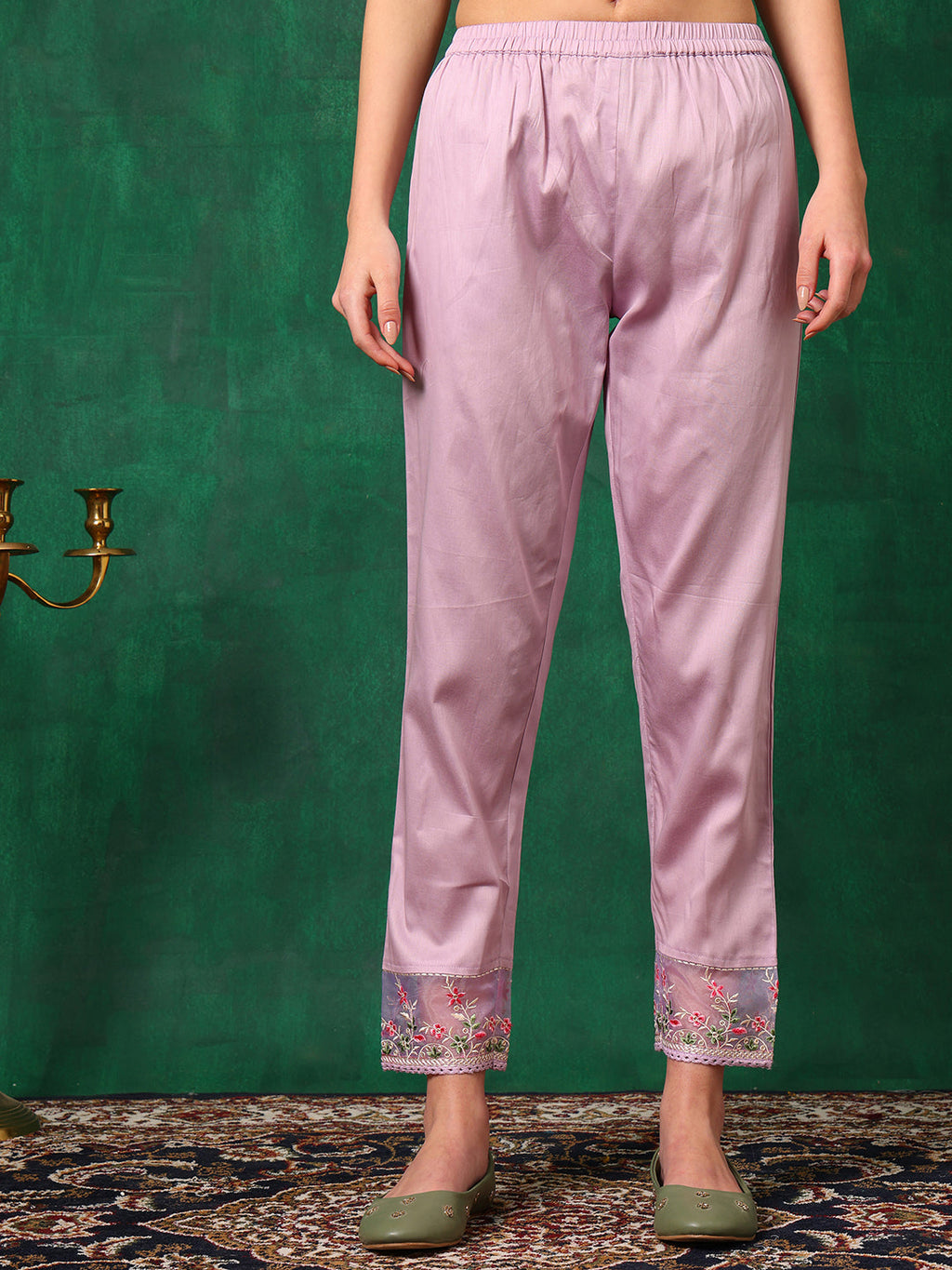 Lavender Chikankari Kurta Set with Pant and Dupatta for Women