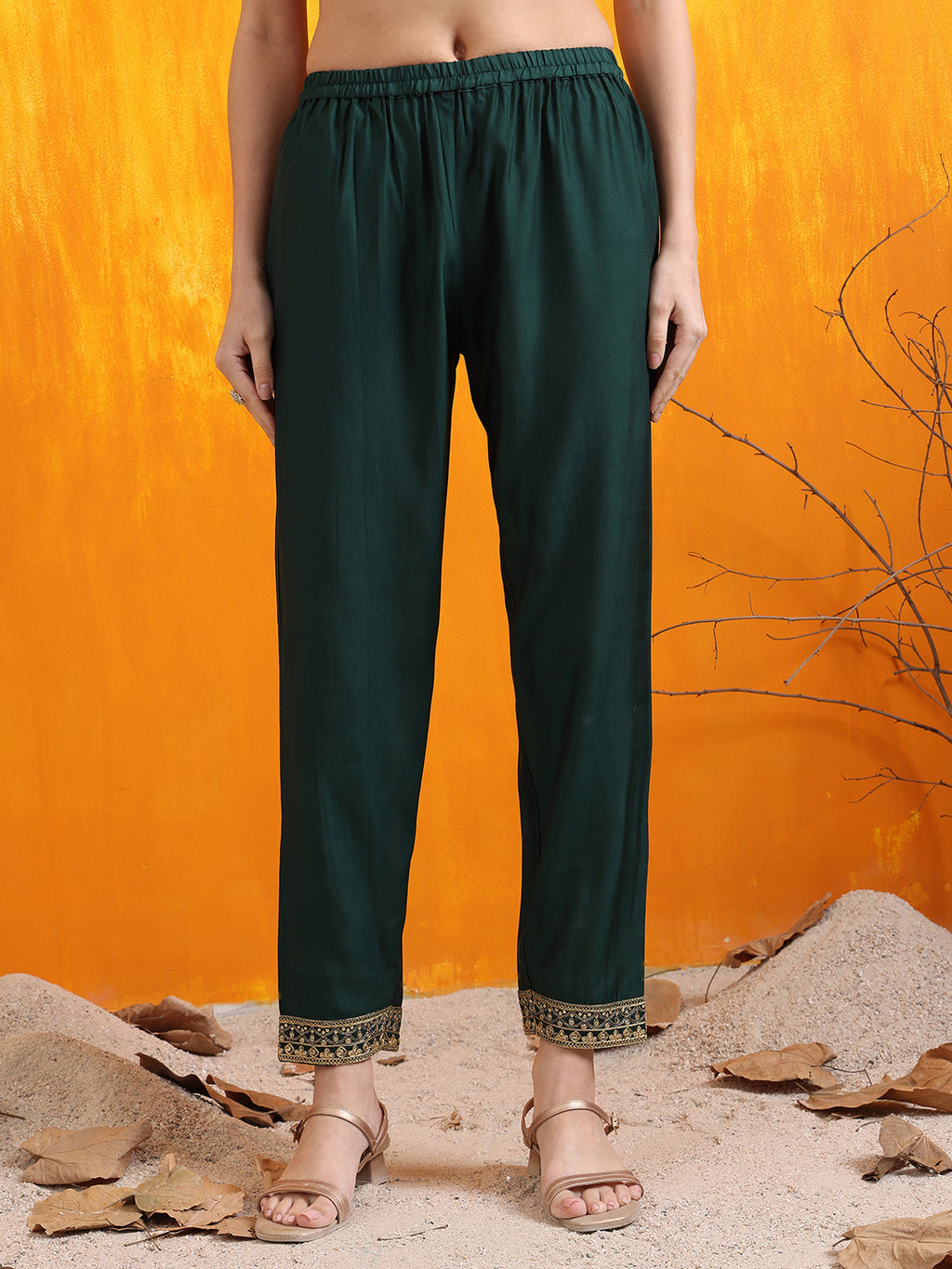 Bottle-Green Sequined Embroidered Kurta Set with Dupatta