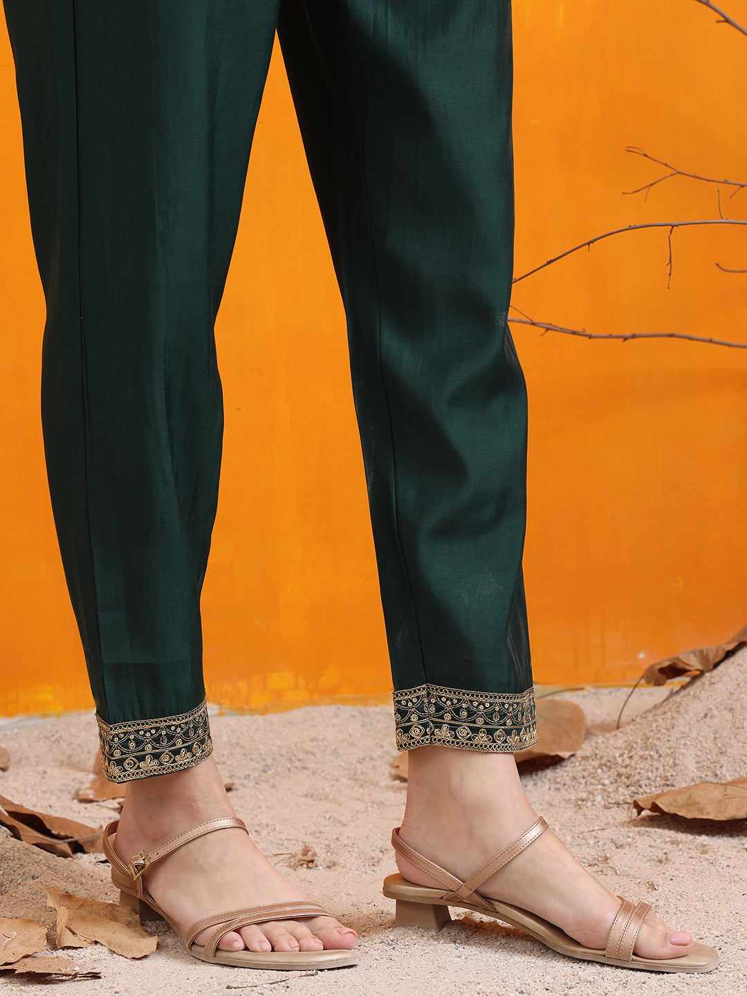 Bottle-Green Sequined Embroidered Kurta Set with Dupatta