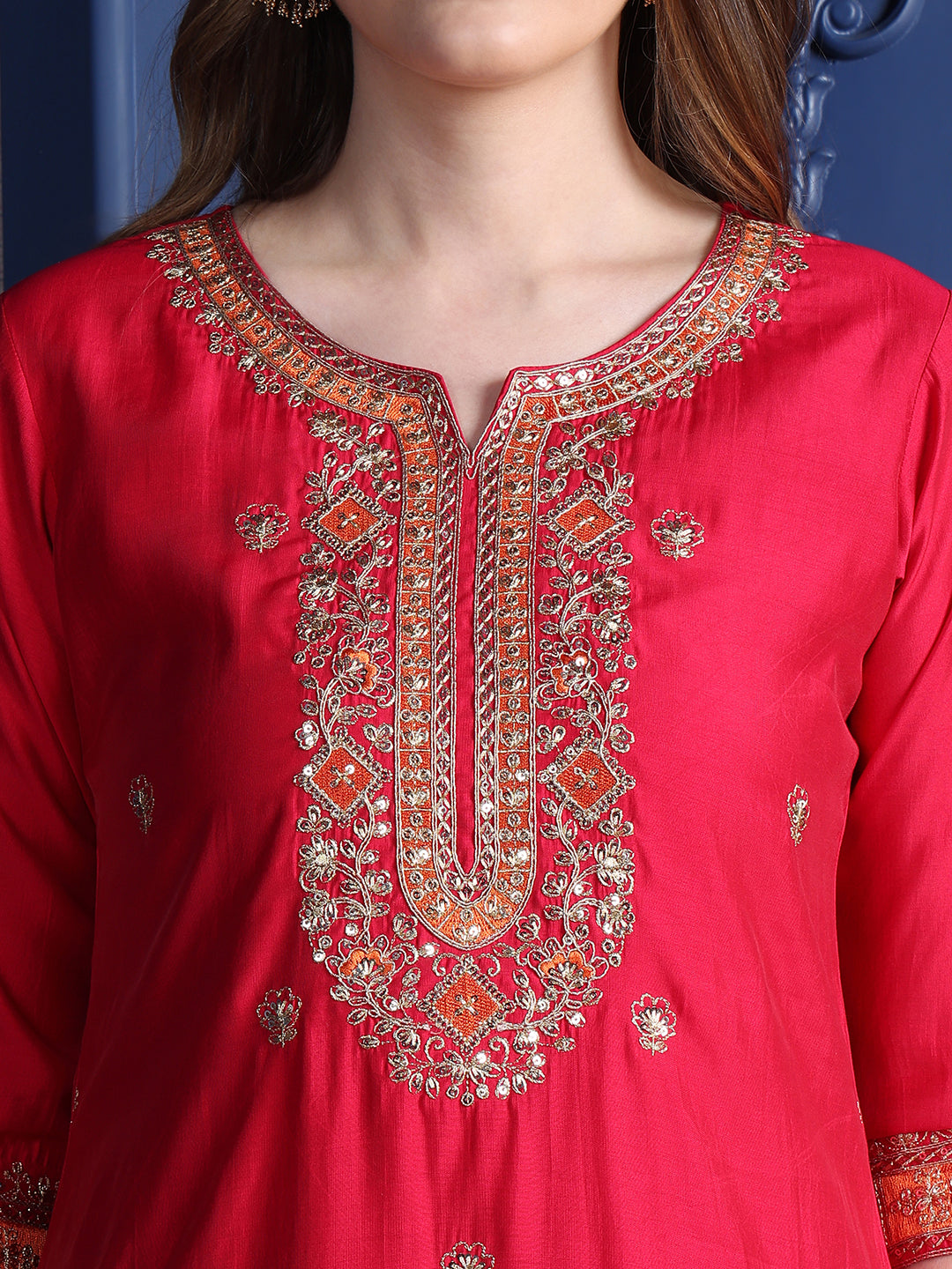 Embroidered Pink Kurta Set with Two-Toned Dupatta
