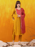 Mustard Chanderi kurta with sequin embroidery and printed dupatta