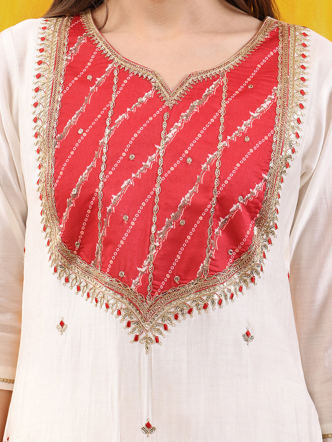 White Chanderi Sequined Embroidered Kurta Set with Dupatta