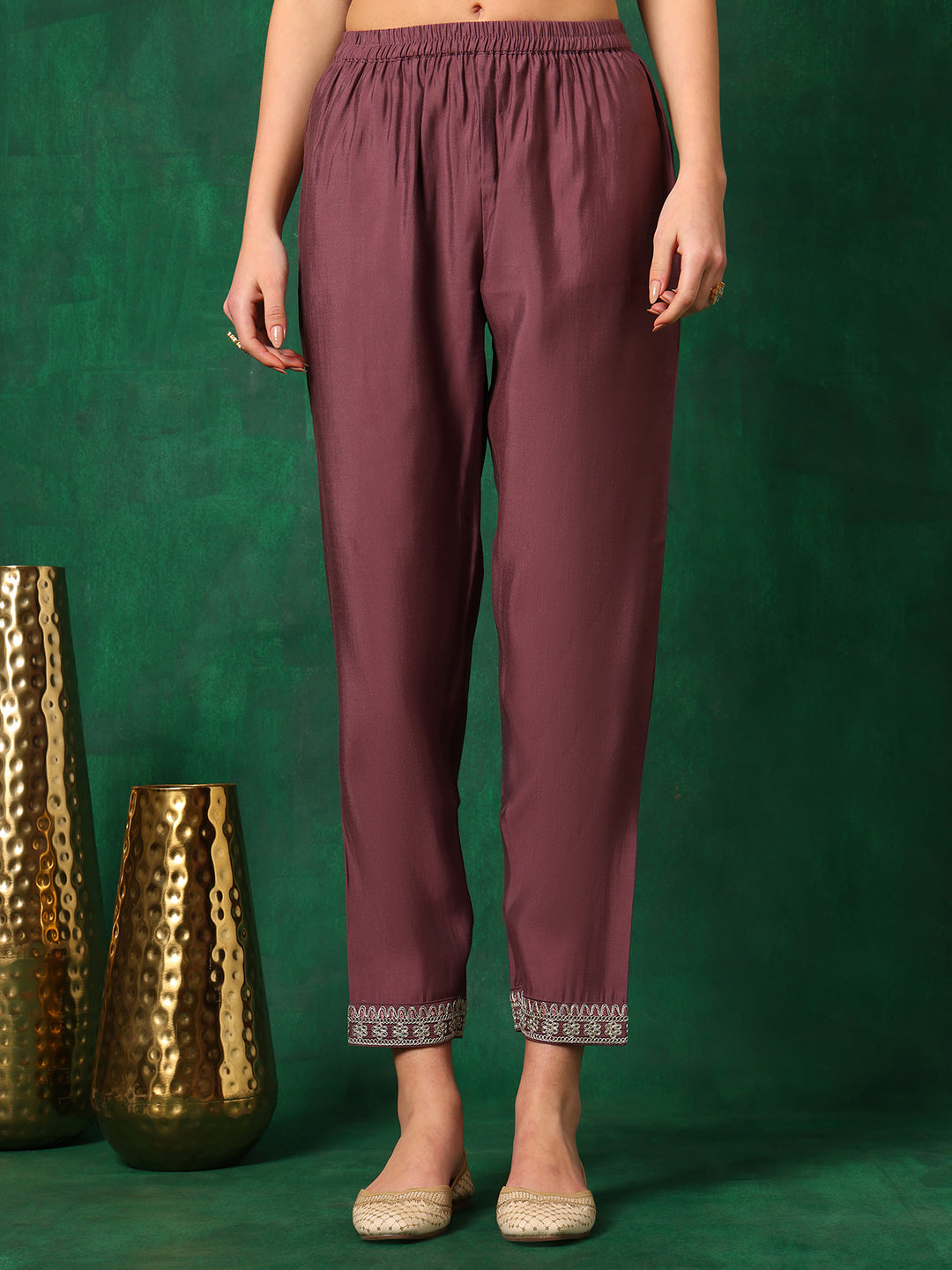 Mauve Chanderi Sequined Embroidered Kurta Set with Printed Dupatta