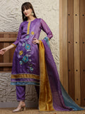 Purple silk-blend kurta with hand embroidery paired with a dual-toned dupatta