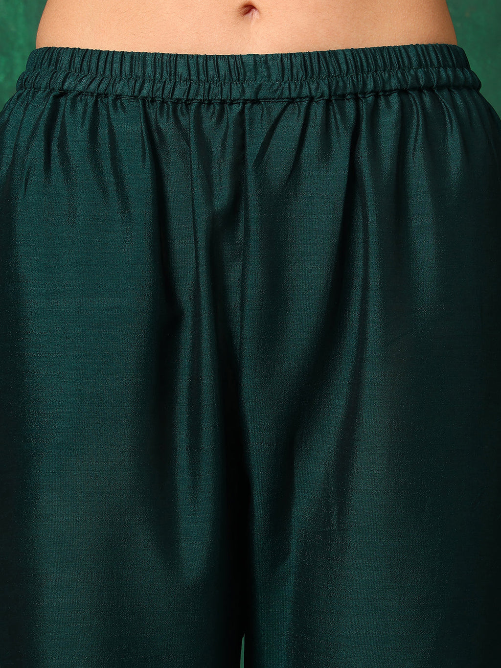 Bottle-Green Embroidered Silk-Blend Kurta Pant Dupatta Set