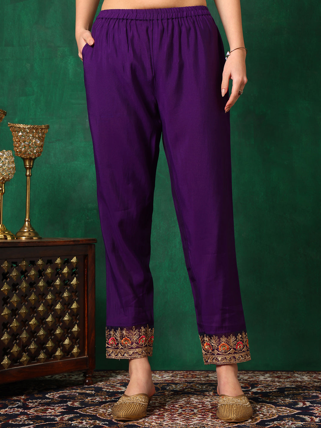 Purple Chanderi Embroidered Kurta Set with Dupatta