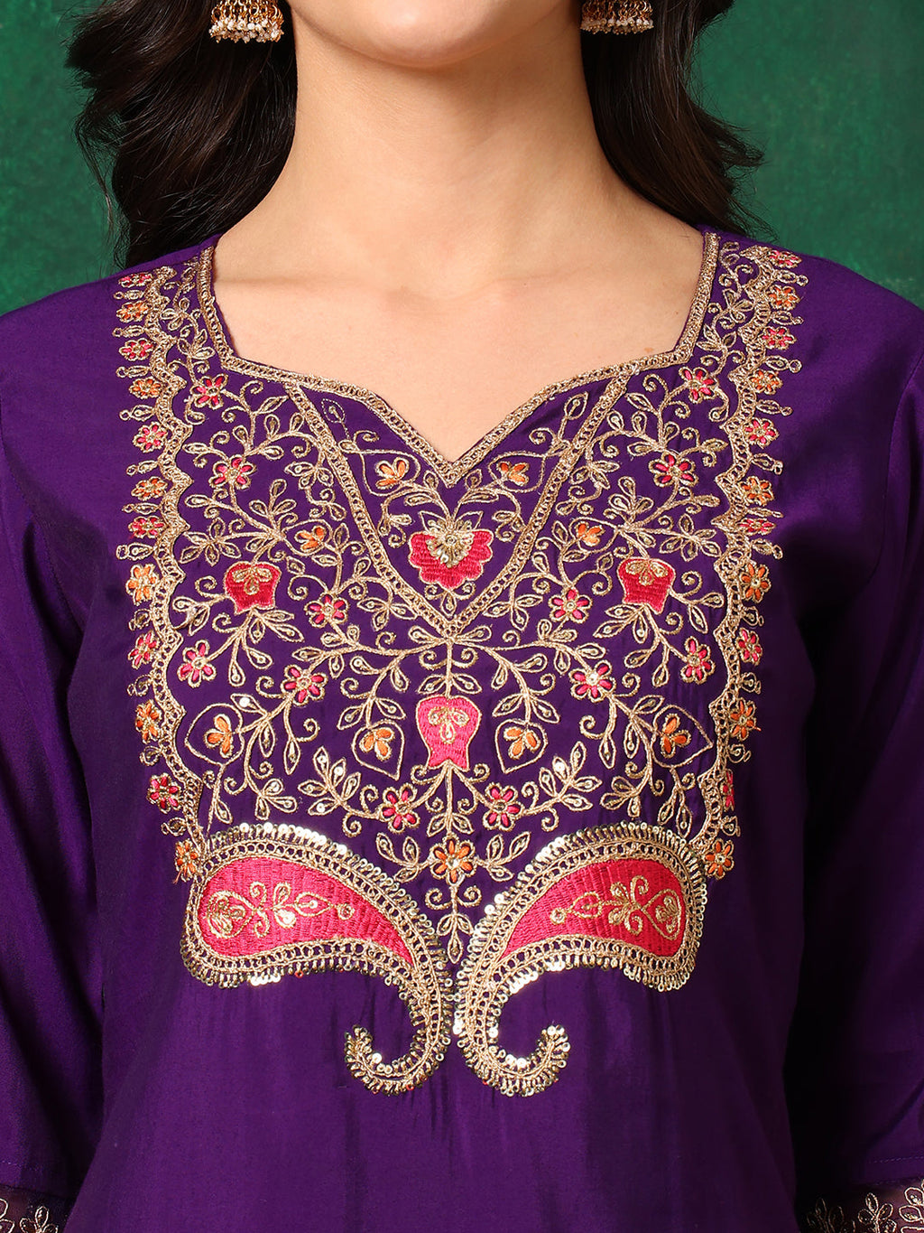 Purple Chanderi Embroidered Kurta Set with Dupatta