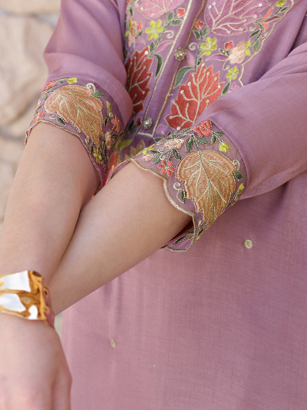 Purple Organza Embroidered Kurta Set with Matching Dupatta