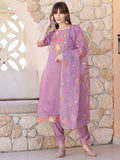 Deep purple organza embroidered kurta with matching dupatta and pant set