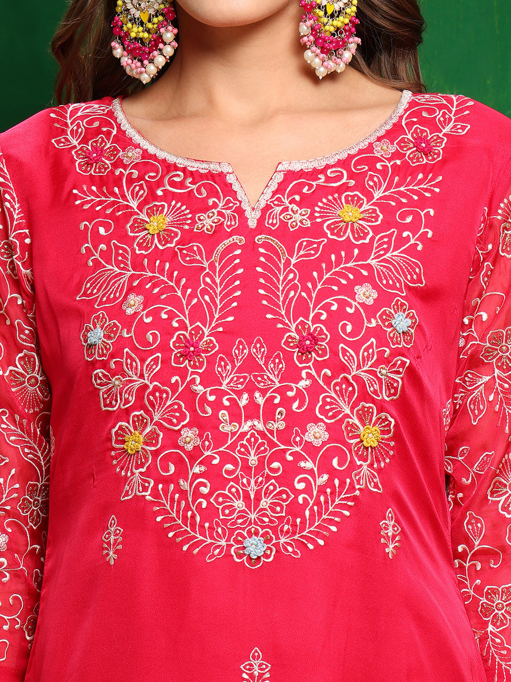 Pink Hand Embroidered Organza Kurta Set with Embroidered Dupatta