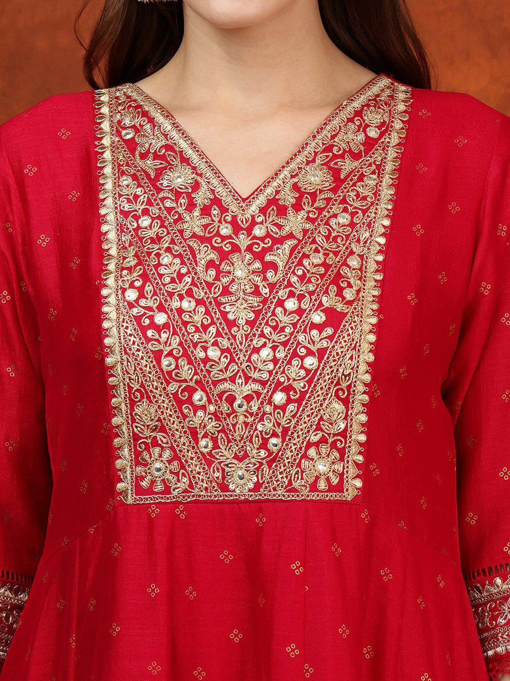 Pink Embroidered Anarkali Kurta Set with Bandhni Dupatta