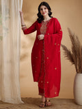 Pink silk kurta set with detailed embroidery and matching dupatta