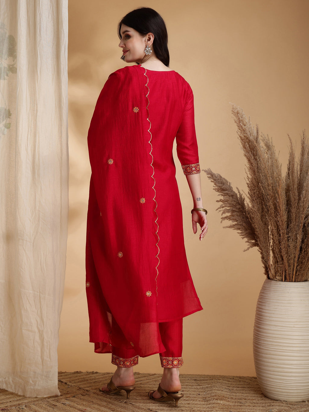 Pink Embroidered Silk Kurta Set with Embroidered Dupatta