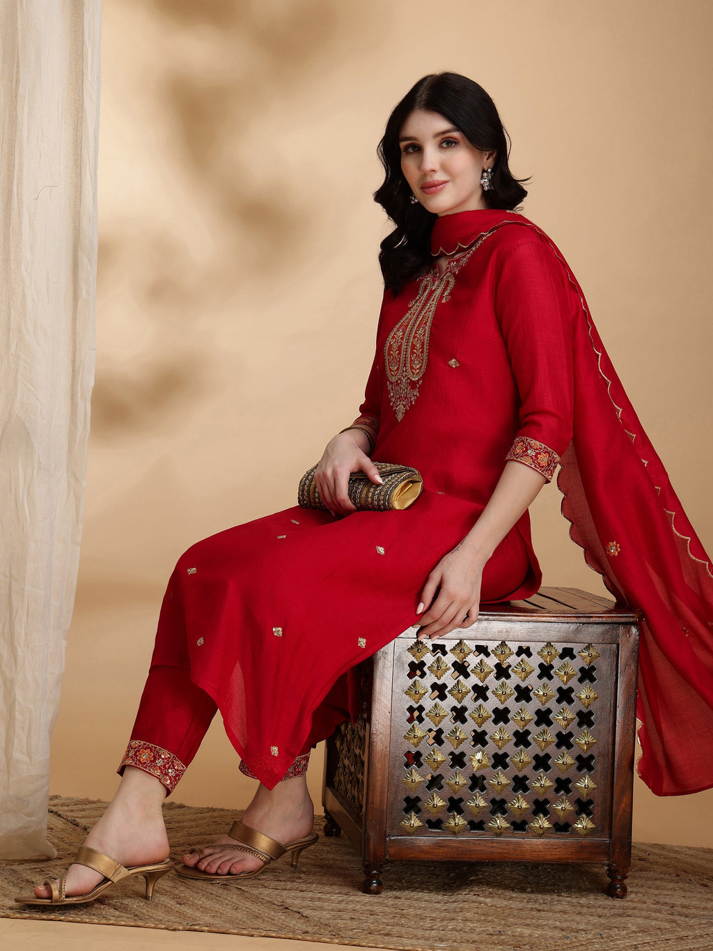Pink Embroidered Silk Kurta Set with Embroidered Dupatta