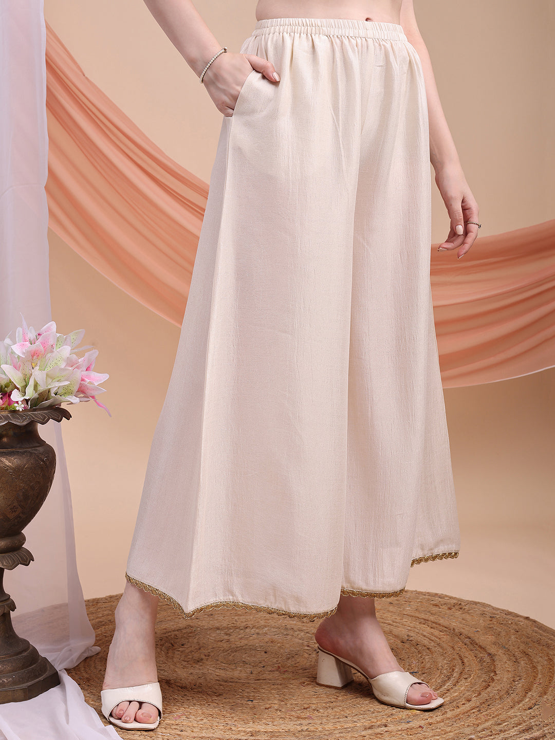 Cream Floral Embroidered Anarkali Kurta Set with Dupatta