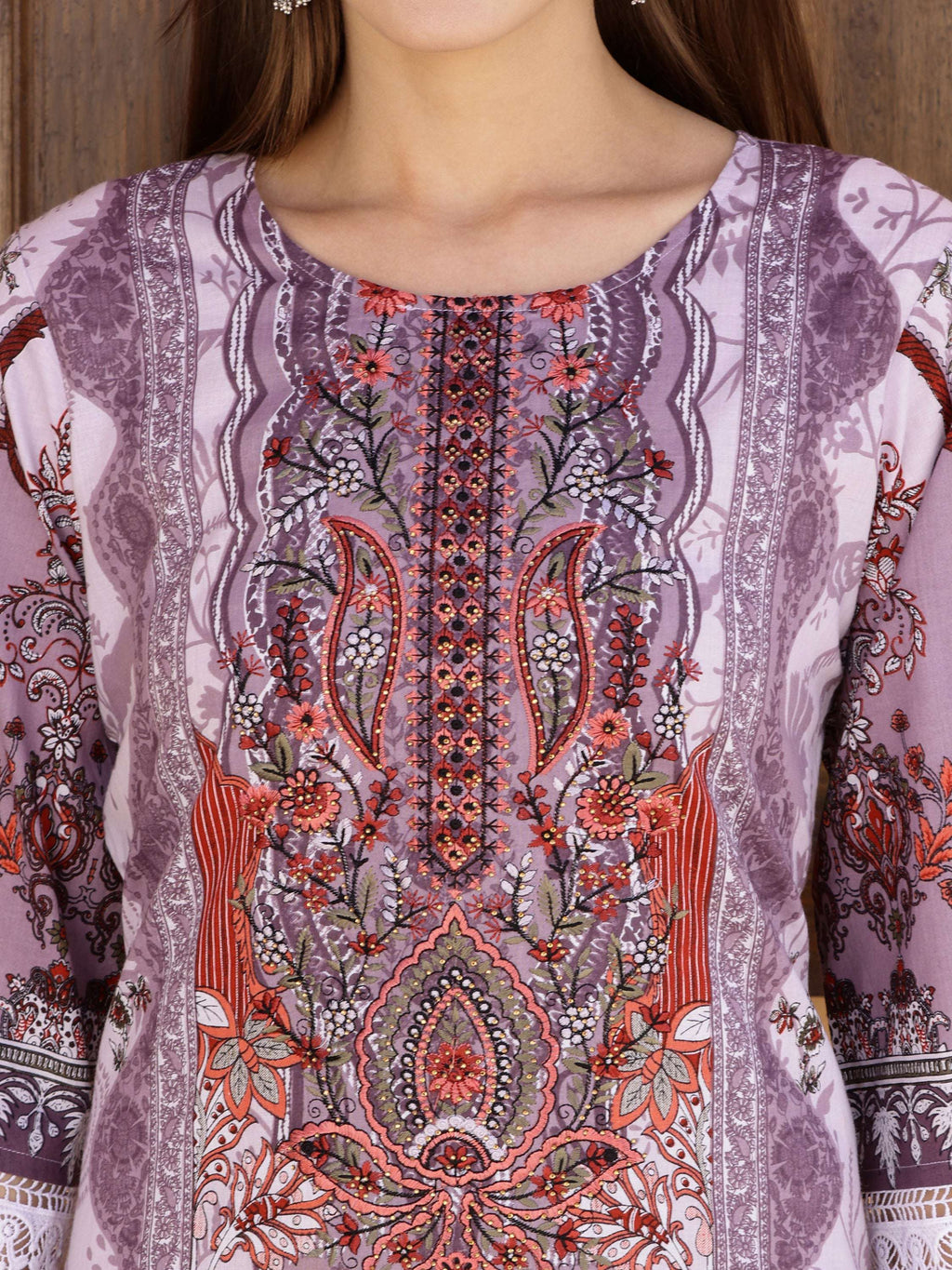 Lavender Pakistani Embroidered Kurta Set with Pant and Dupatta