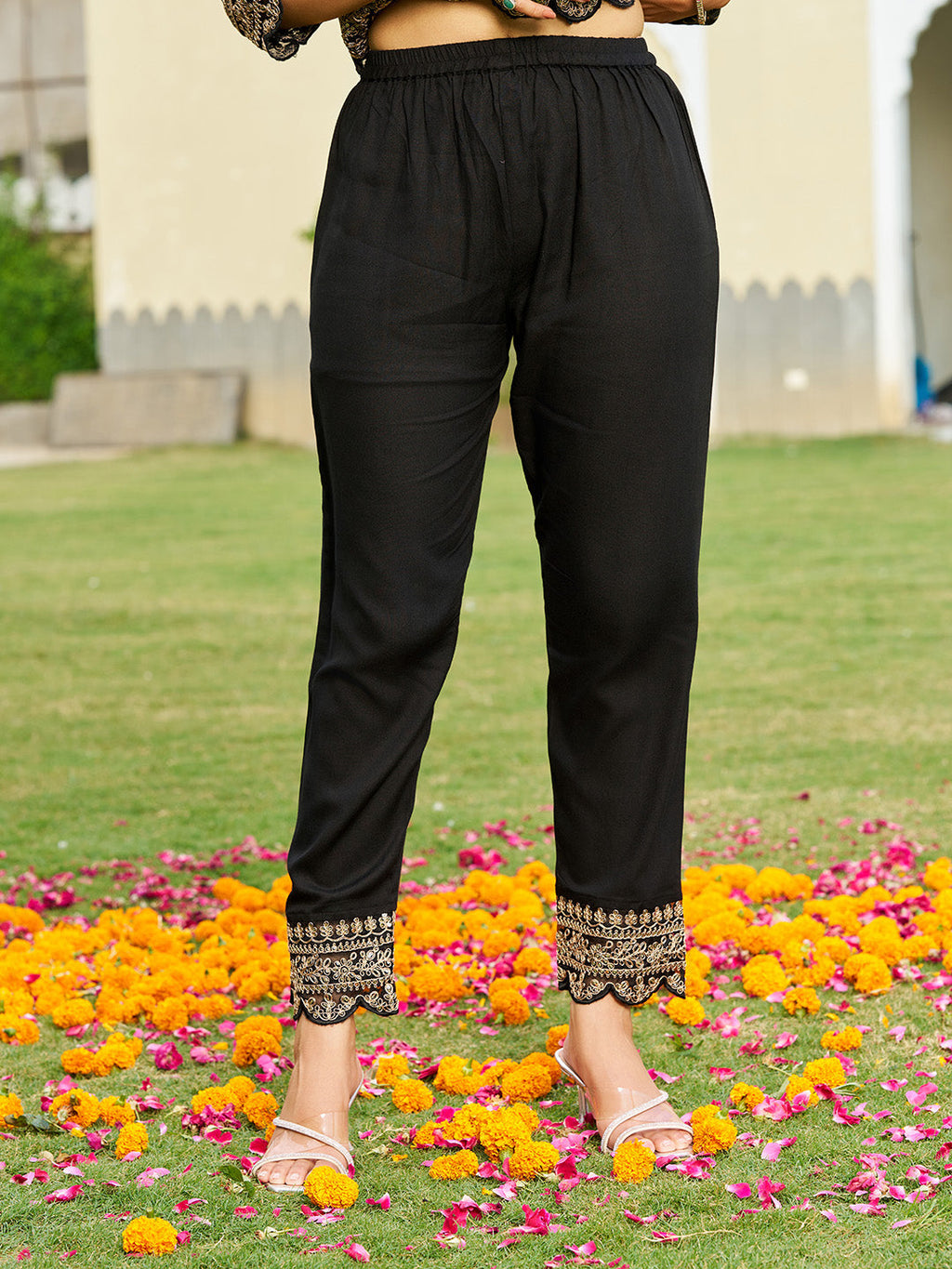 Black Mirror Embroidered Anarkali Kurta Set with Chiffon Dupatta