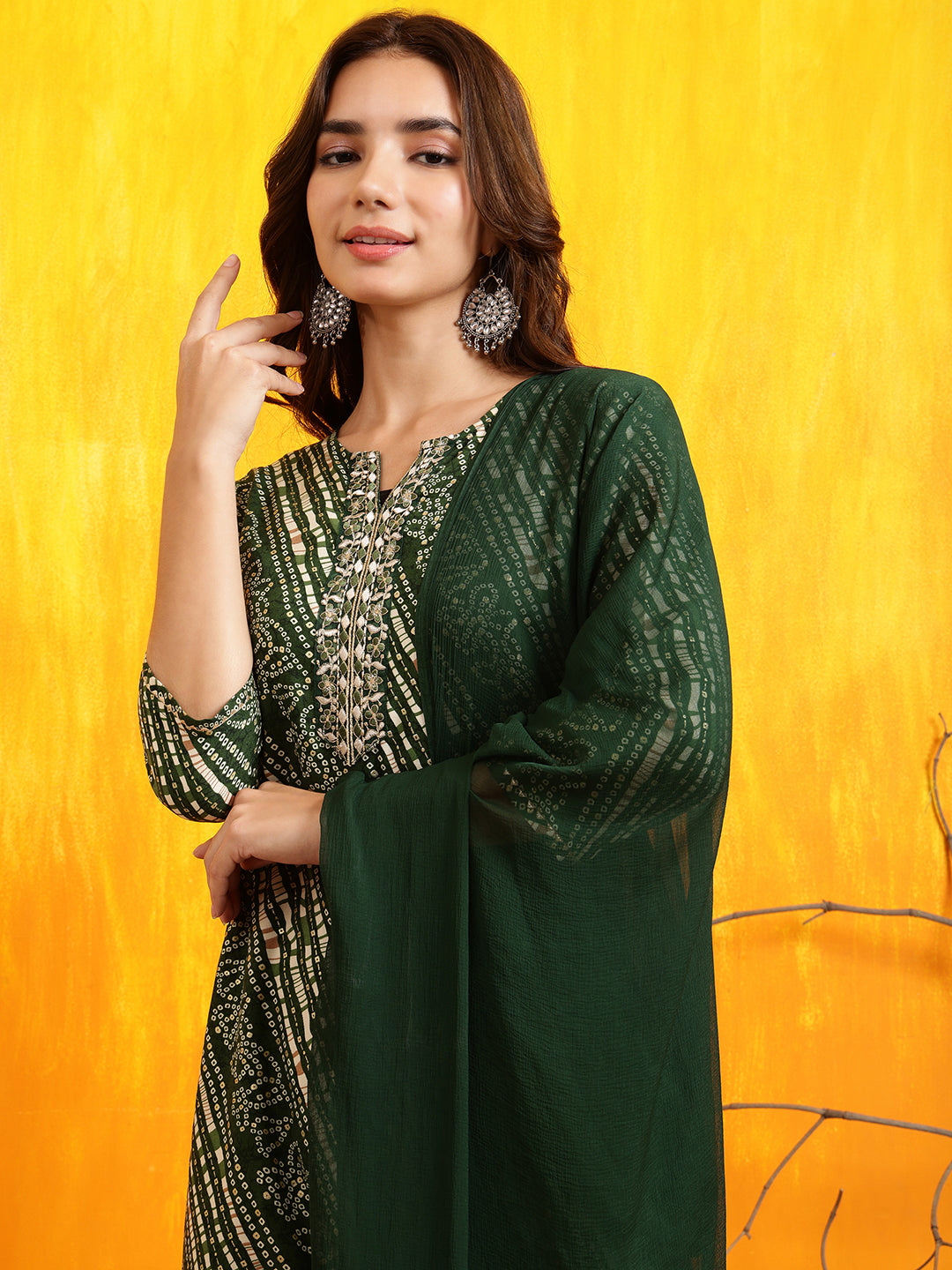 Green Embroidered Rayon Kurta Set with Pant and Dupatta