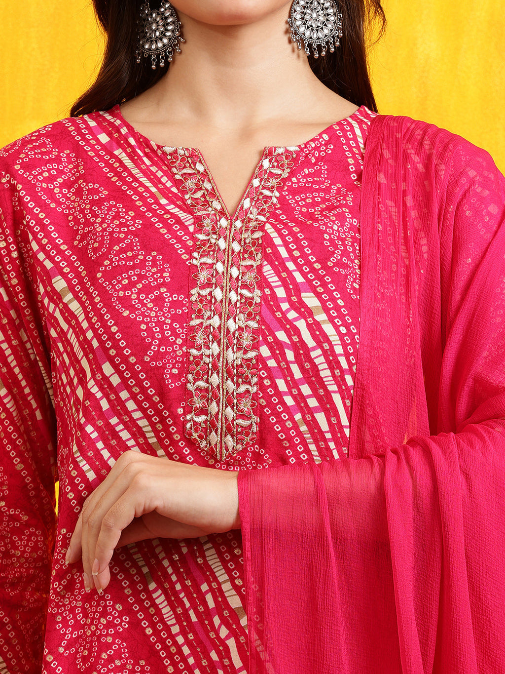 Pink Embroidered Kurta Set with Pant and Dupatta in Rayon Fabric