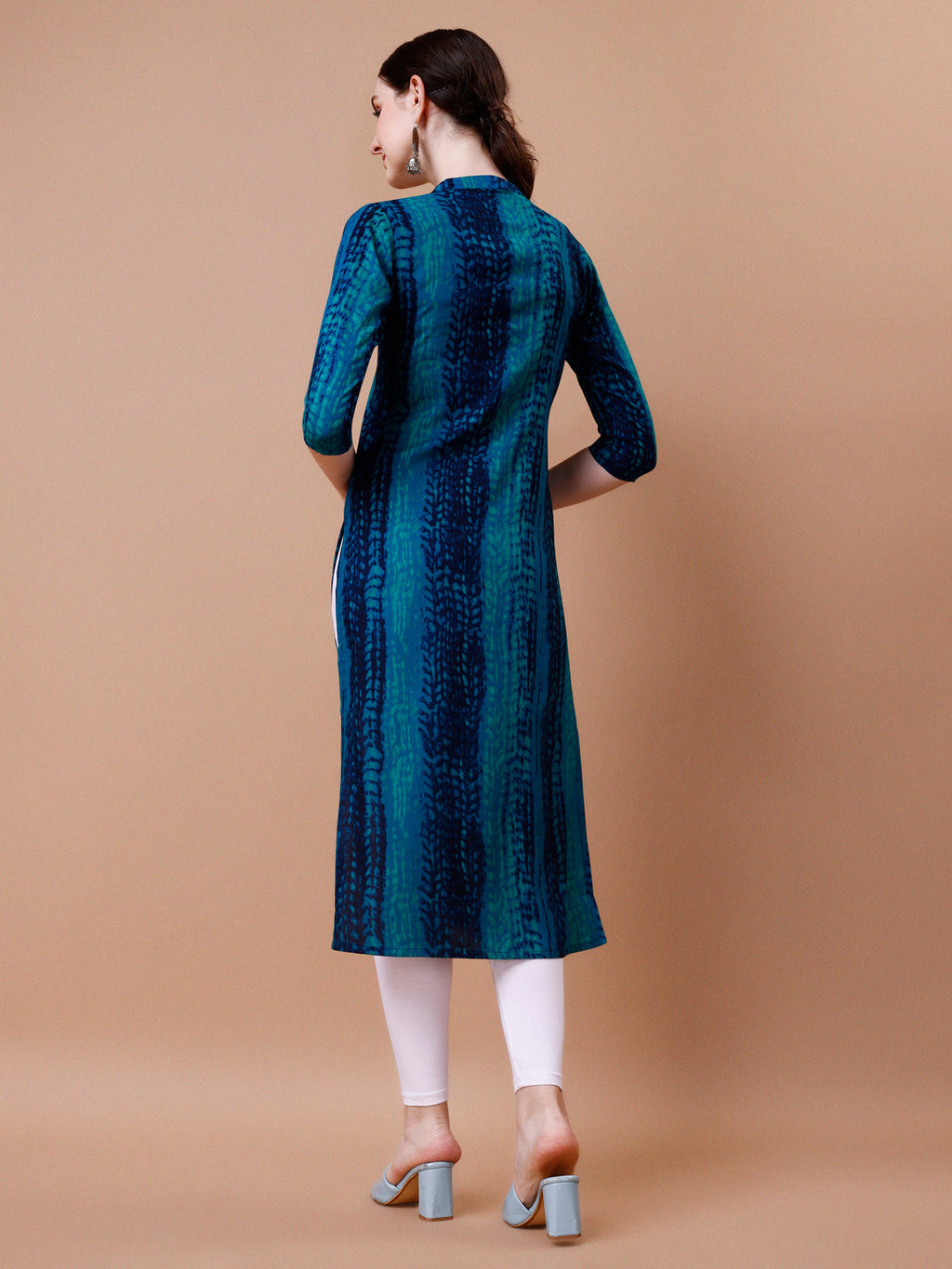 Multicolor Shibori Printed Rayon Kurta for Women 3/4th Sleeve