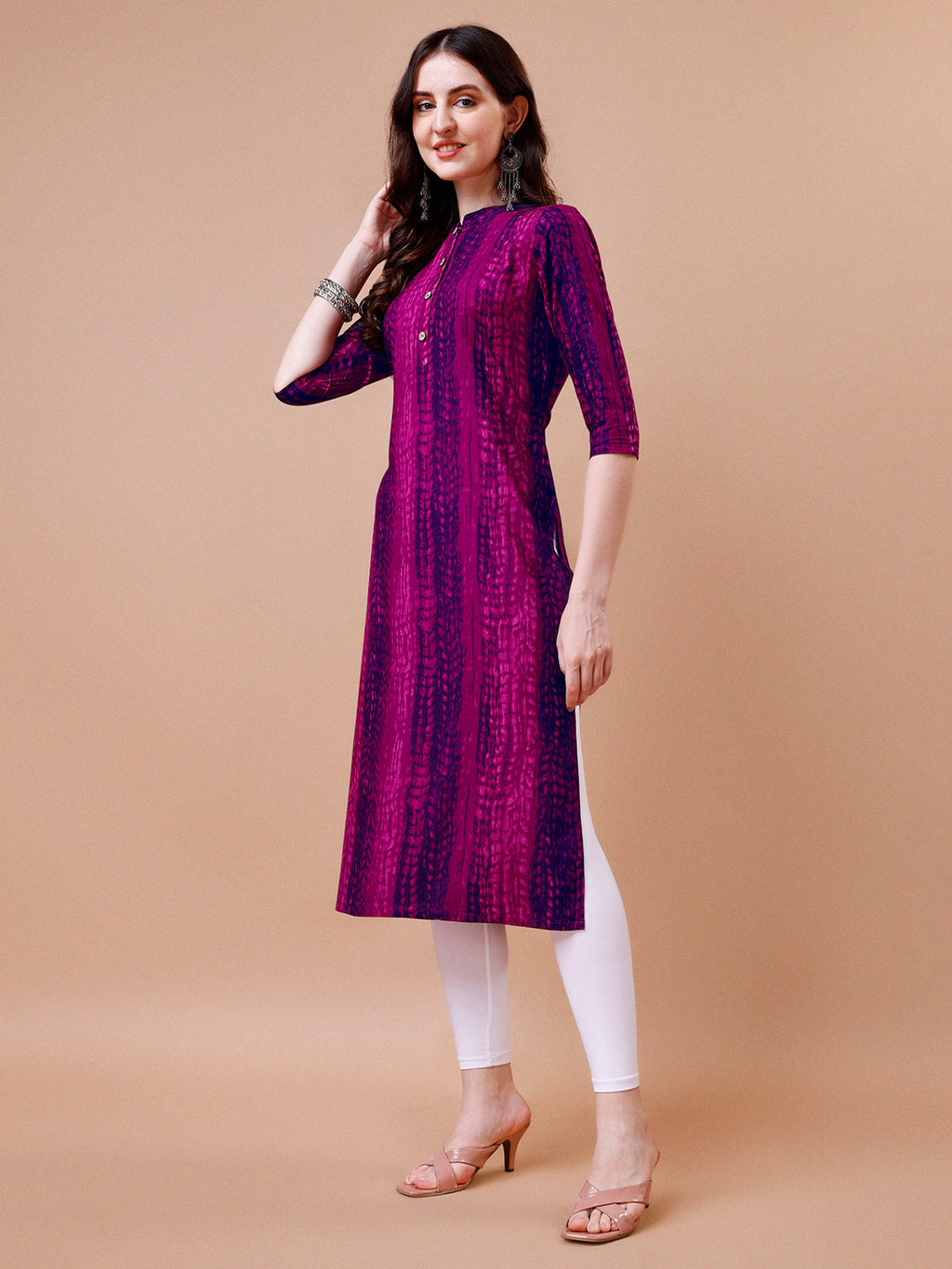 Multicolor Shibori Printed Casual Wear Kurta with 3/4th Sleeves
