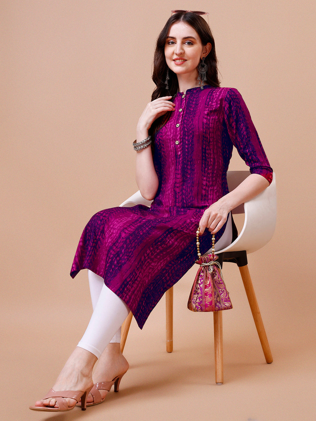 Multicolor Shibori Printed Casual Wear Kurta with 3/4th Sleeves